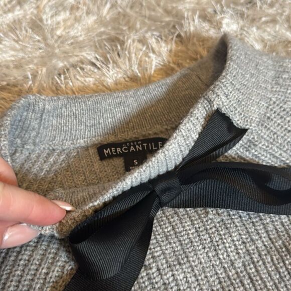 EUC J. Crew Knit Gray Long Sleeve Sweater Bow Detail Dress Small - Picture 3 of 7